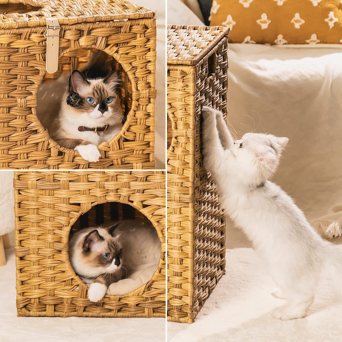 MEWOOFUN Cat House Wicker Cat Bed for Indoor Cats Woven Rattan Cat